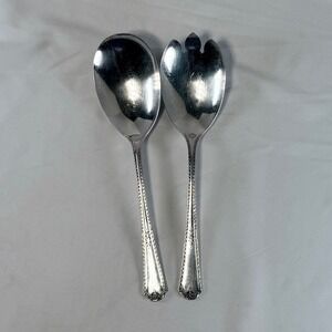 Vintage Rogers 1929 Salad Serving Fork & Spoon Set Silver Plate Berkley Pattern